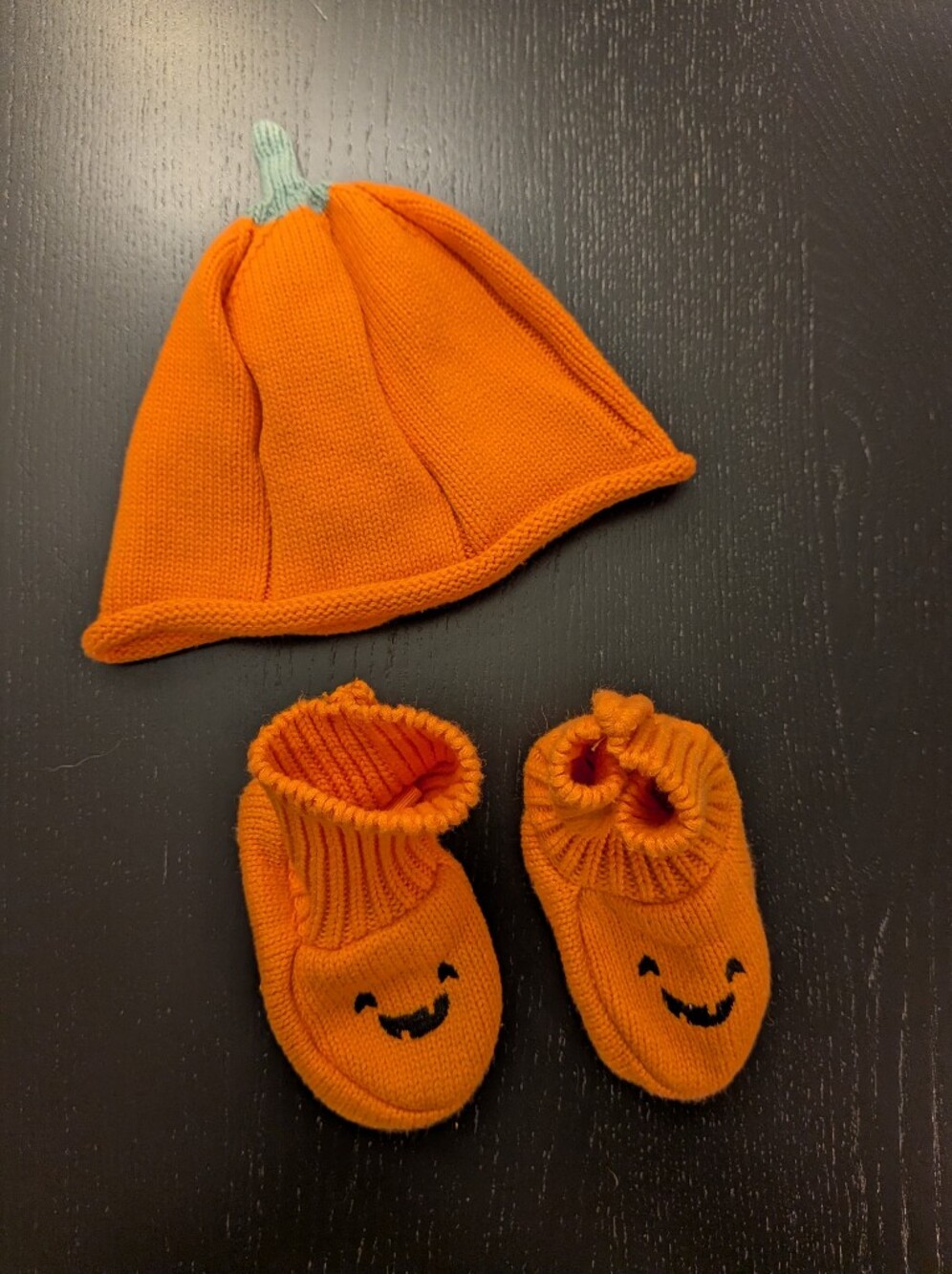 Carter's Orange Pumpkin Knit Hat and Booties Set